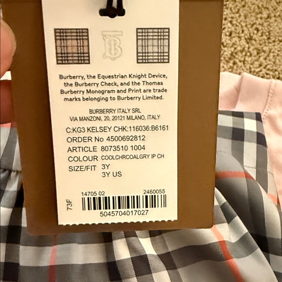 Burberry Pink Logo Tee with Gray Plaid Skirt Set - Picture 12 of 12
